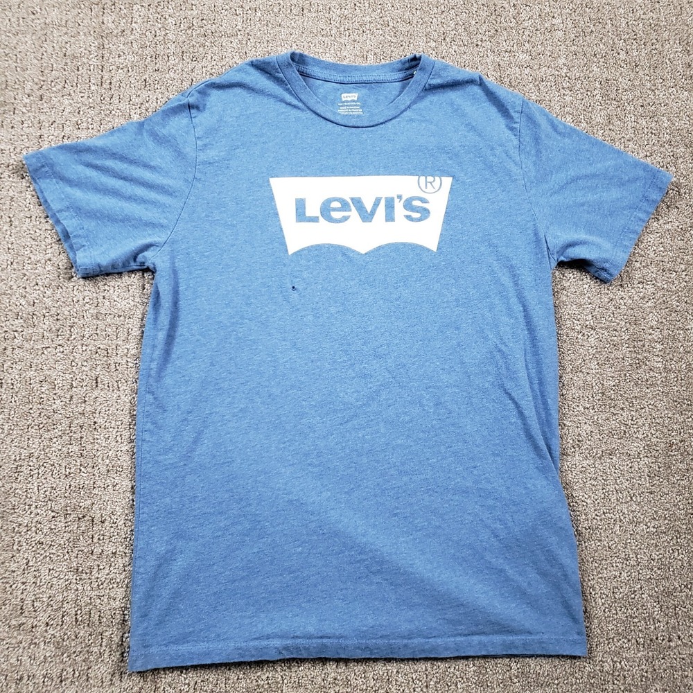 Levis T-Shirt Mens Medium Blue Batwing Logo Graphic Cotton Short Sleeve Tee